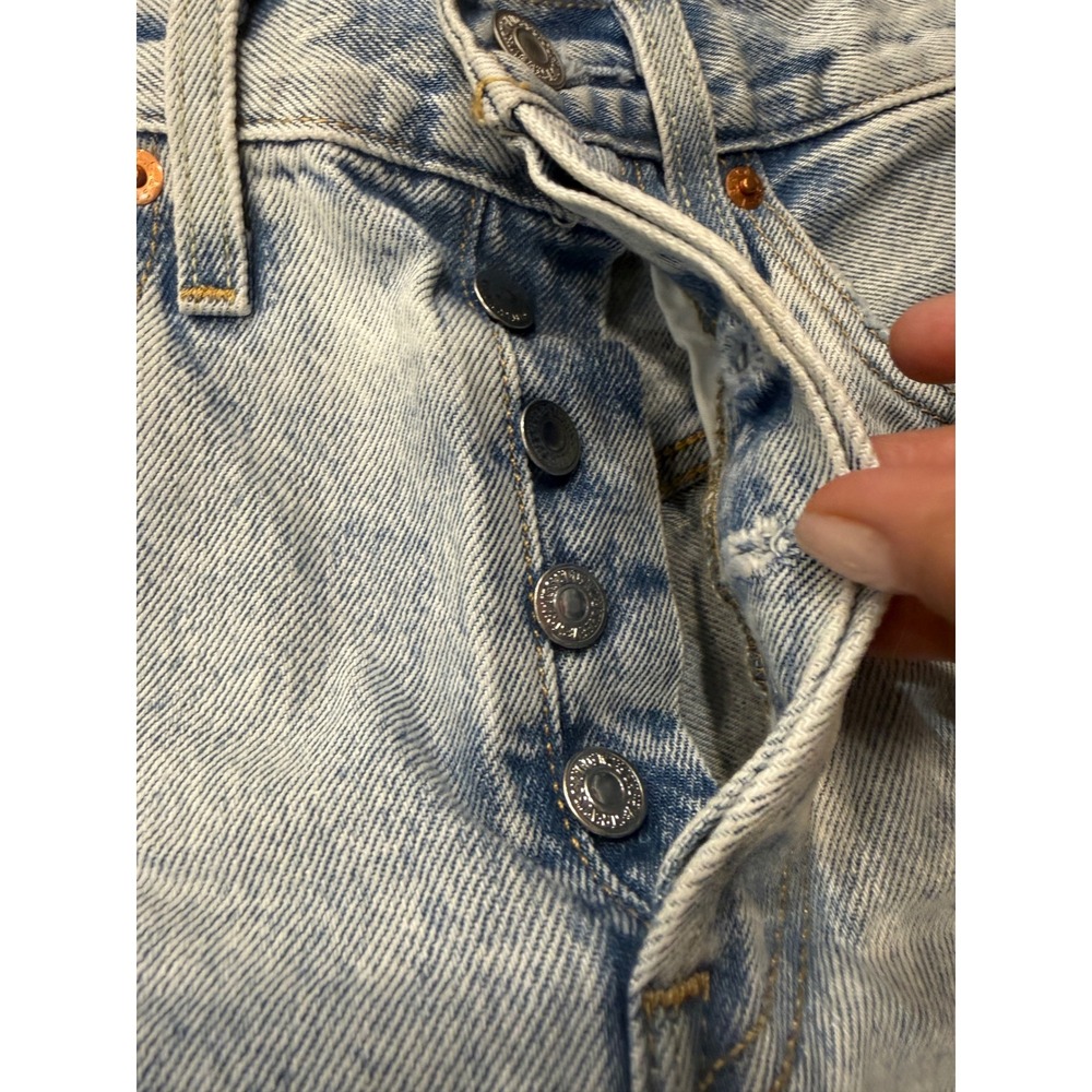 Levi's 501 Cut Off Shorts 28 Light Blue Distressed Button Fly Boho Festival - Picture 6 of 9